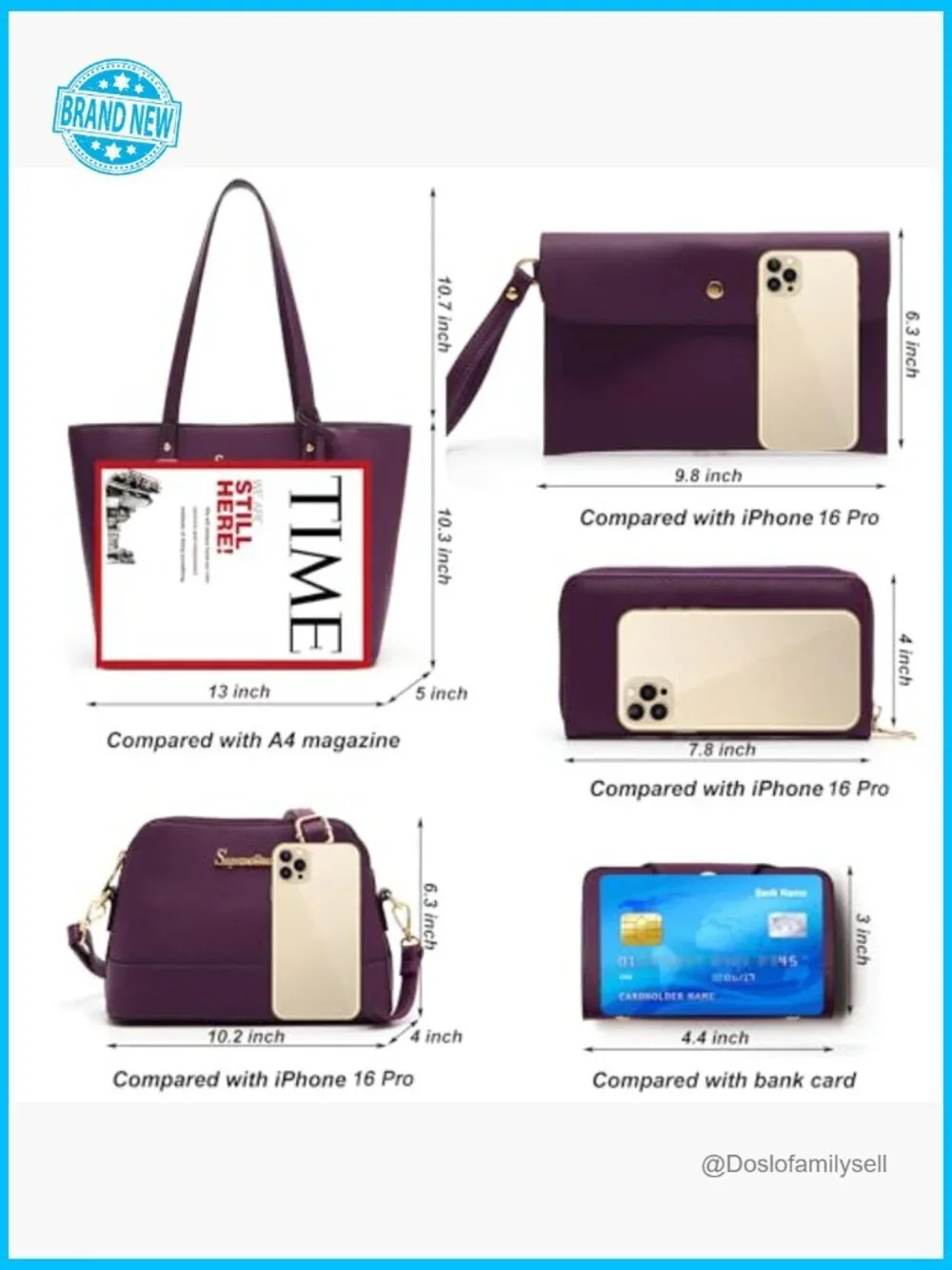 5-Piece Shoulder Tote Bag Set Satchel Purse Set Adjustable Messenger Bag